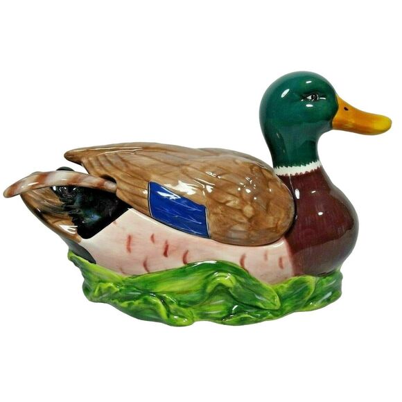 Mallard Duck Stoneware Soup Tureen w/ Ladle Cabin Lodge Dining Kitchen Tabletop - Picture 1 of 6
